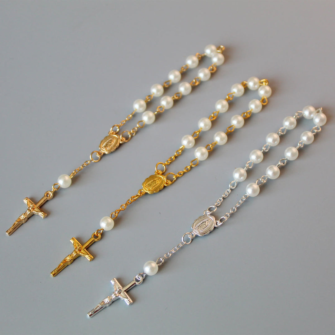 Mini-Rosenkranz aus Perlen für Auto/Taufe - Sekt - image 0
