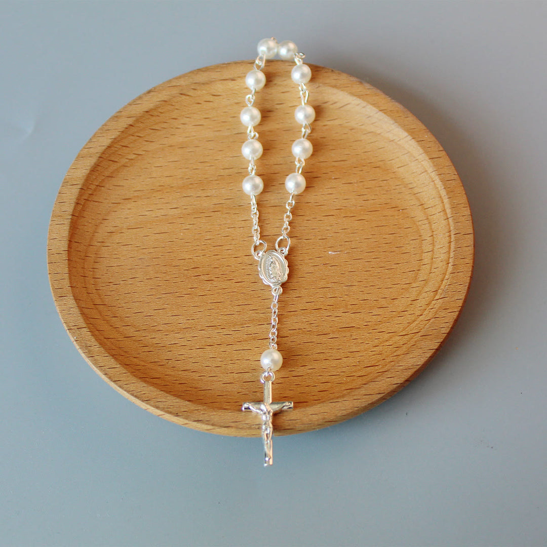 Perlen Mini-Rosenkranz für Auto/Taufe - Silber - image 6