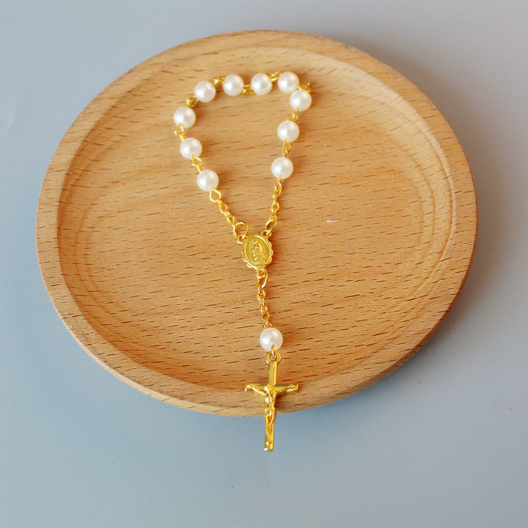 Perlen Mini-Rosenkranz für Auto/Taufe - Golden - image 4
