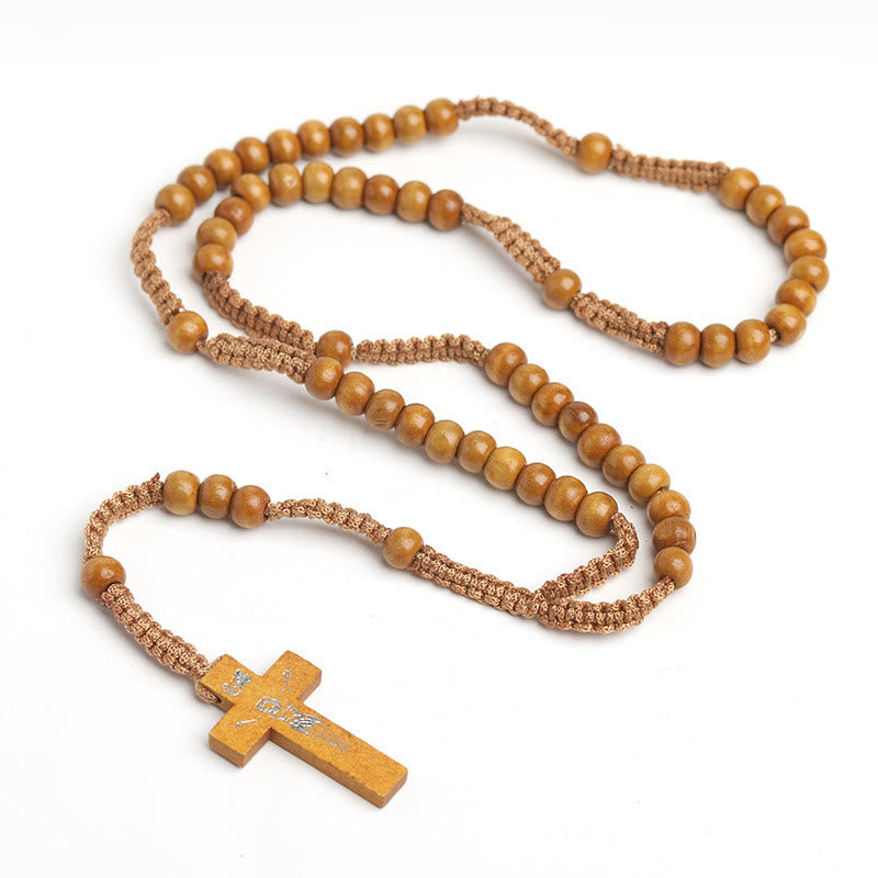 Christlicher Gebetsrosenkranz aus Holz mit Kreuz - Braun - image 2