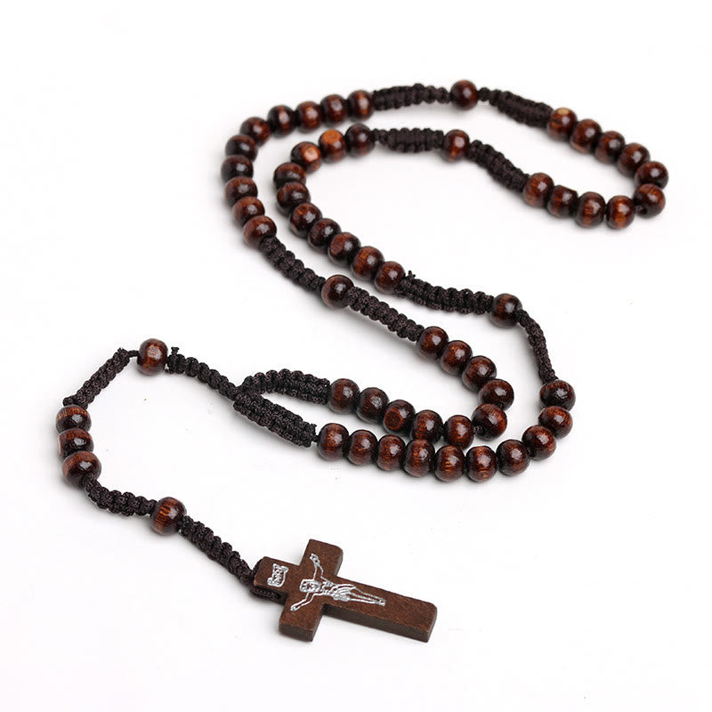 Christlicher Gebetsrosenkranz aus Holz mit Kreuz - Kaffee - image 3