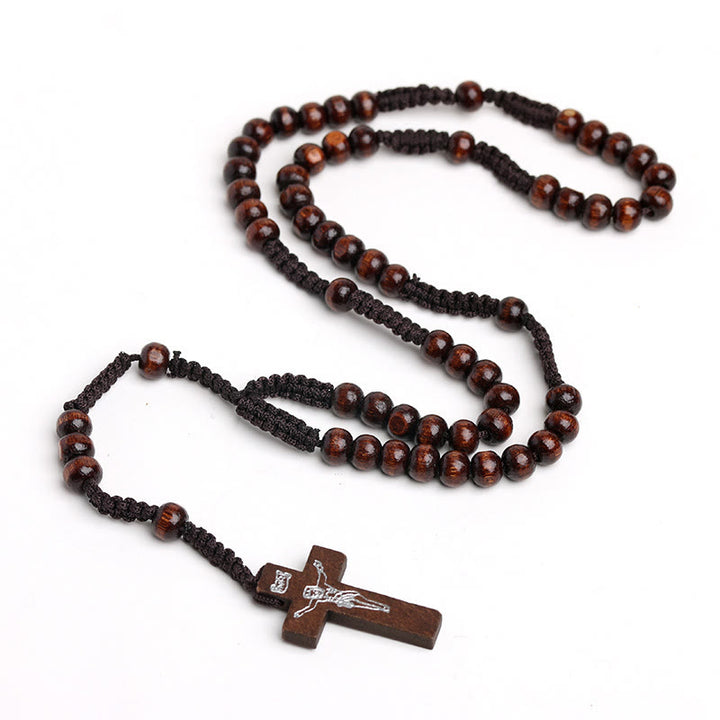 Christlicher Gebetsrosenkranz aus Holz mit Kreuz - Kaffee - image 3