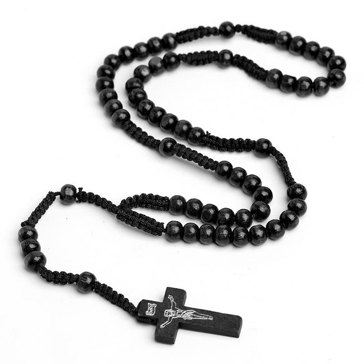 Christlicher Gebetsrosenkranz aus Holz mit Kreuz - Schwarz - image 4