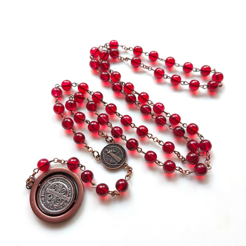 Roter Glasgranat-Rosenkranz des Heiligen Benedikt - Rot - image 1