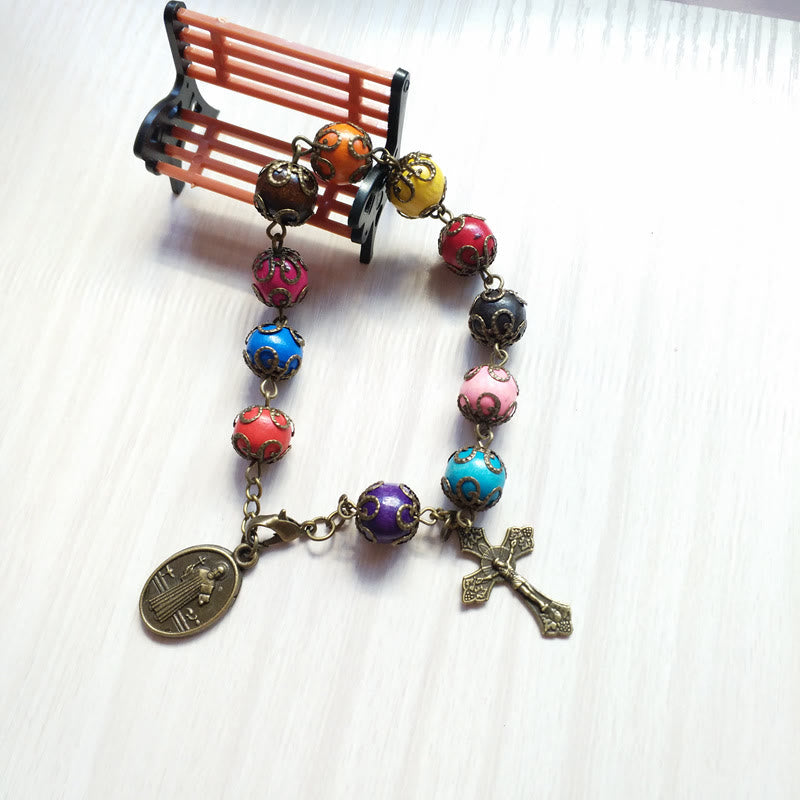 Christianartworkshop Armband aus Holz in antiken Farben mit dem Heiligen Benedikt und Kruzifix - image 2