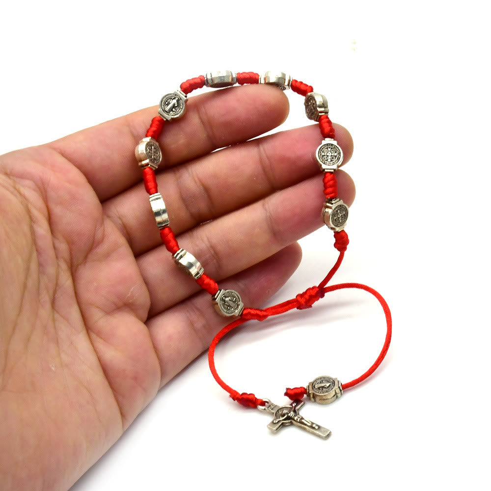 Christianartworkshop St. Benedikt Amulett-Armband mit Knoten aus roter Schnur - image 2