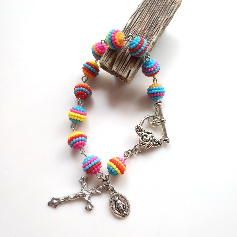 Christianartworkshop Jesus & Maria Regenbogen Perlen Religion Handgelenk Armband - image 3