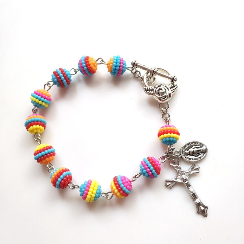 Christianartworkshop Jesus & Maria Regenbogen Perlenarmband - Regenbogenperlen (Umfang 20 cm) - image 0