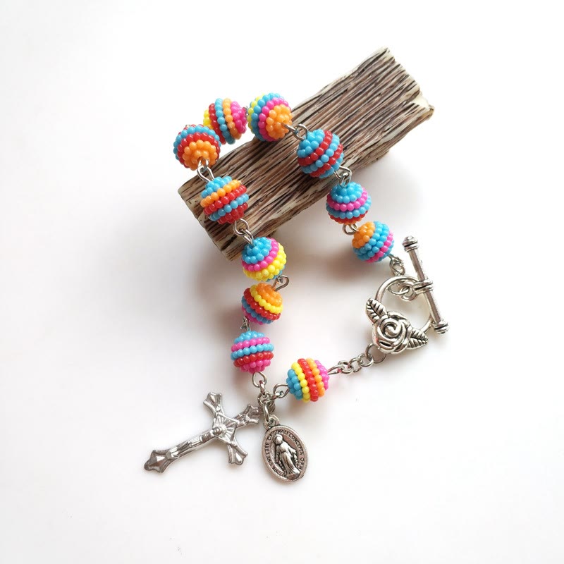 Christianartworkshop Jesus & Maria Regenbogen Perlen Religion Handgelenk Armband - image 2