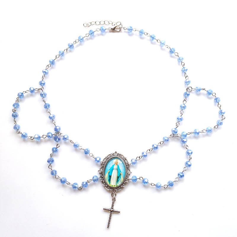 Christianartworkshop Wundertätige Maria Bild Glasanhänger Blauer Kristall Schlüsselbeinkette - Blauer Miraculous-Anhänger - image 1