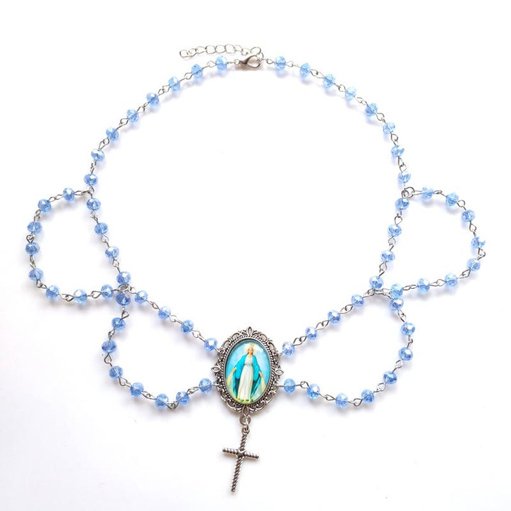 Christianartworkshop Wundertätige Maria Bild Glasanhänger Blauer Kristall Schlüsselbeinkette - Blauer Miraculous-Anhänger - image 1