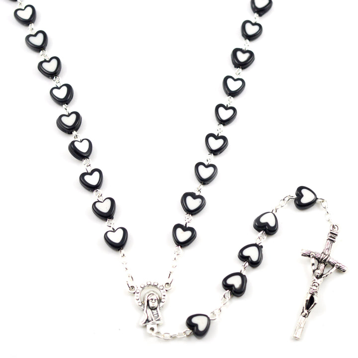 Bunter Jesuskreuz-Rosenkranz in Herzform - Schwarz - image 6