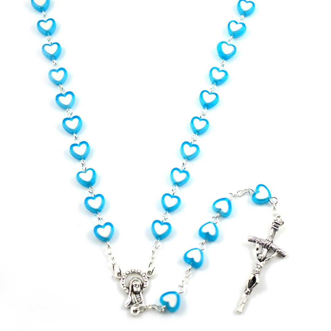 Bunter Jesuskreuz-Rosenkranz in Herzform - Blau - image 4