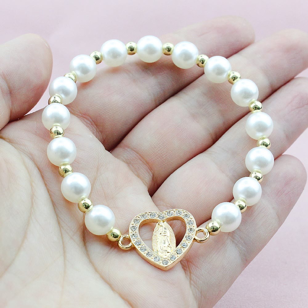 Christianartworkshop Strass-Armband mit herzförmiger Jungfrau Maria und Perlen - image 3