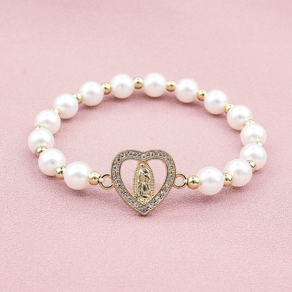 Christianartworkshop Strass-Armband mit herzförmiger Jungfrau Maria und Perlen - image 5