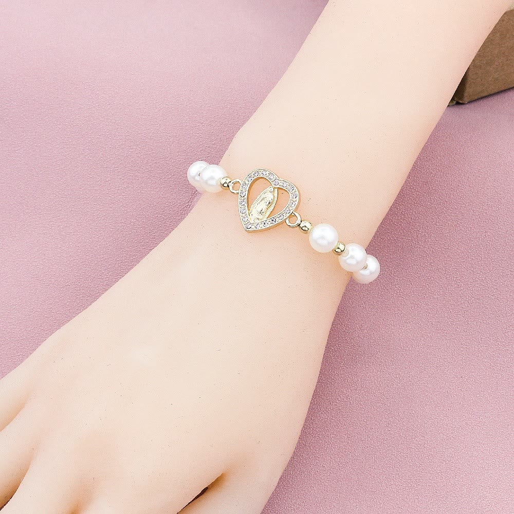 Christianartworkshop Strass-Armband mit herzförmiger Jungfrau Maria und Perlen - image 2