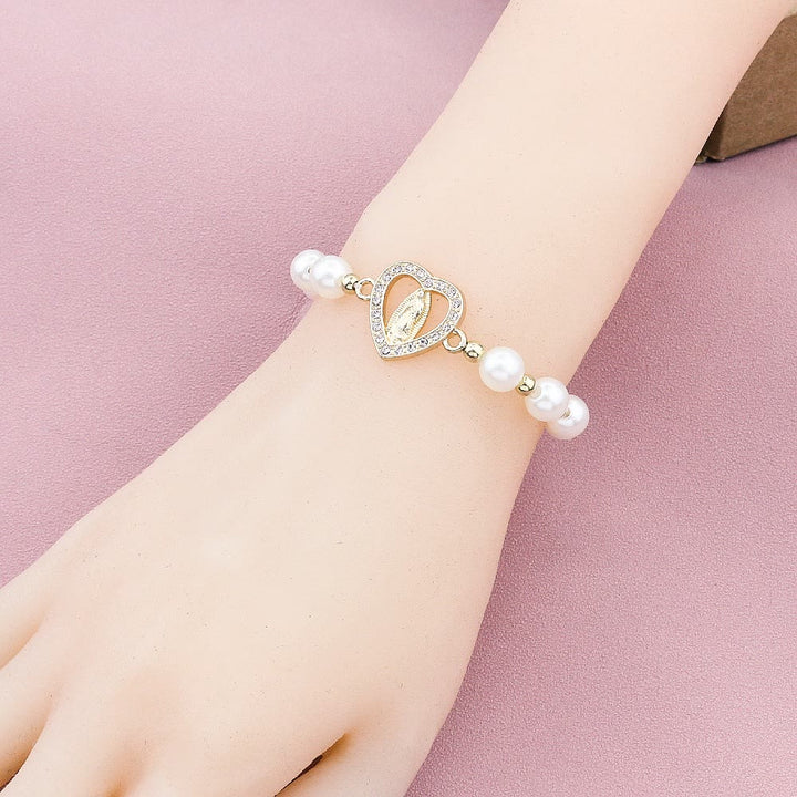 Christianartworkshop Strass-Armband mit herzförmiger Jungfrau Maria und Perlen - image 2