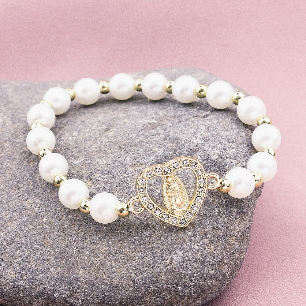Christianartworkshop Strass-Armband mit herzförmiger Jungfrau Maria und Perlen - Unsere Liebe Frau - image 1