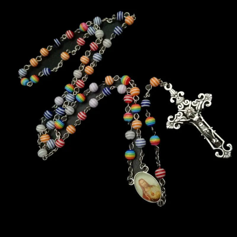 Rosenkranz aus Harzperlen mit Kruzifix, Regenbogen, gemischte Farben - image 2