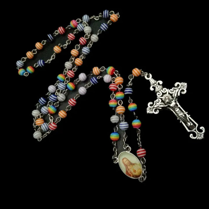 Rosenkranz aus Harzperlen mit Kruzifix, Regenbogen, gemischte Farben - image 2