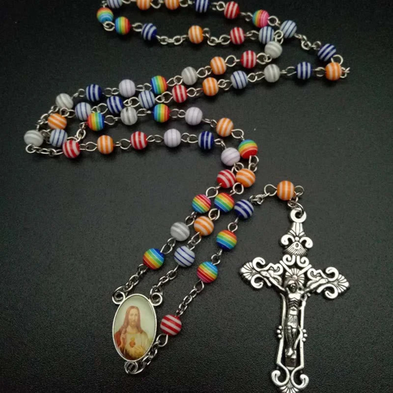 Rosenkranz aus Harzperlen mit Kruzifix, Regenbogen, gemischte Farben - Mehrfarbig - image 1