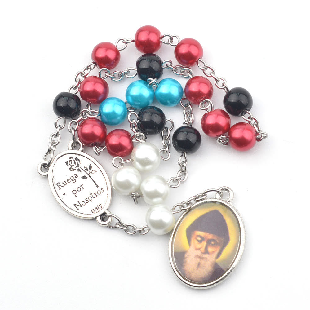 St. Charbel Anhänger Glas Multicolor Perlen Rosenkranz - Der heilige Charbel - image 1