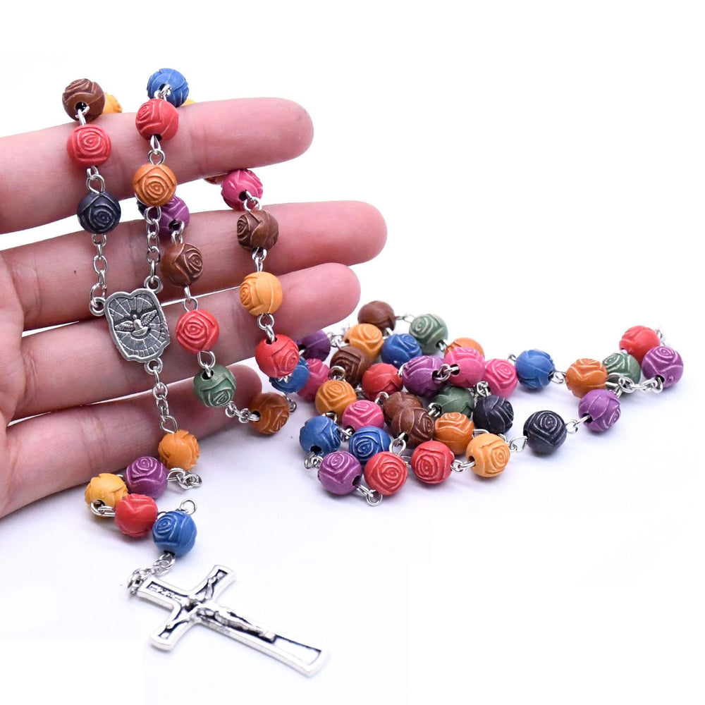Rosenkranz mit Jesuskreuz der Heiligen Familie und roséfarbenen Perlen - image 2
