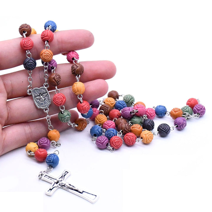 Rosenkranz mit Jesuskreuz der Heiligen Familie und roséfarbenen Perlen - image 2