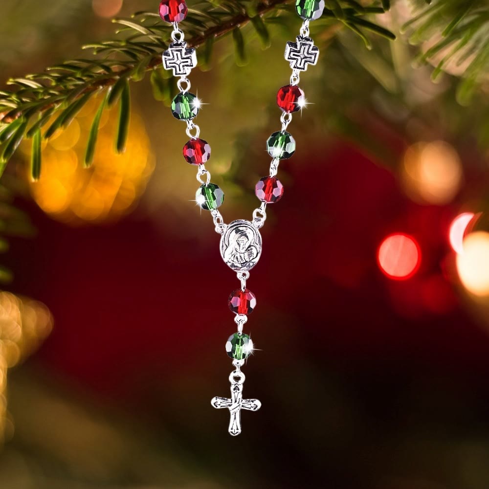 Rosenkranzarmband mit rotem und grünem Kristall der Jungfrau Maria - Rote und grüne Perlen - image 1