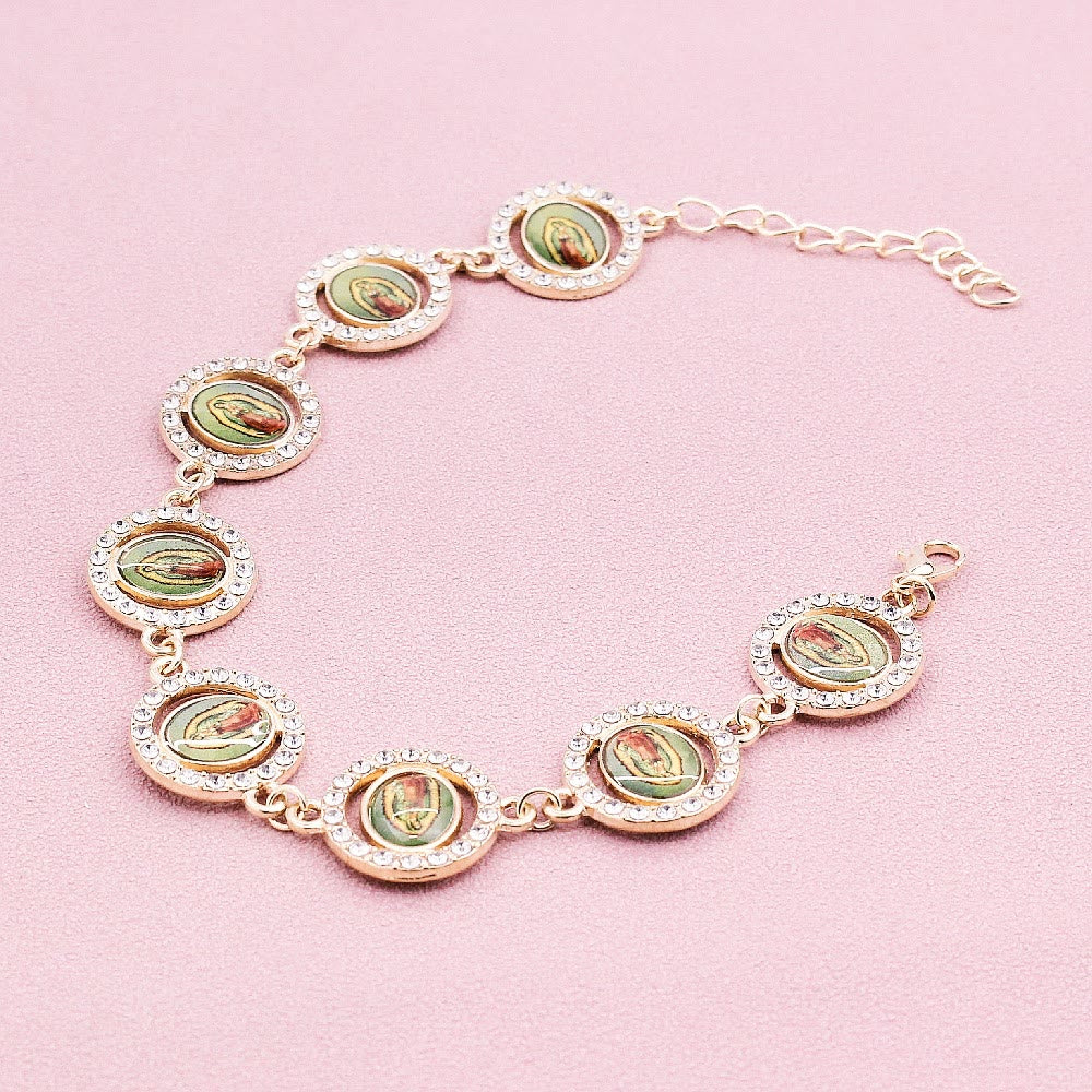 Christianartworkshop Armband mit runden Medaillen Unserer Lieben Frau von Guadalupe aus Zirkonia - Golden - image 1