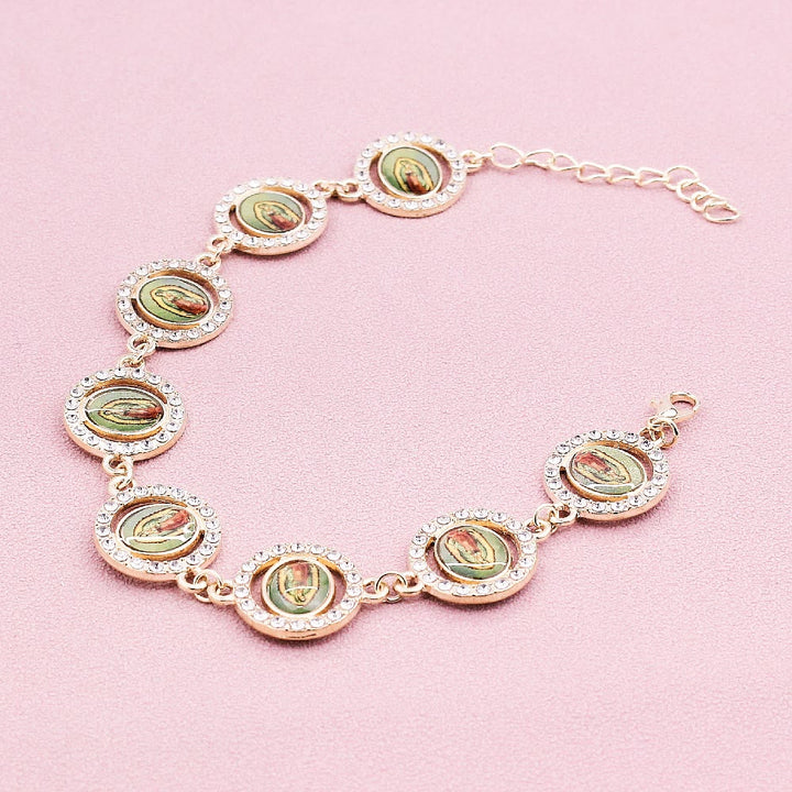 Christianartworkshop Armband mit runden Medaillen Unserer Lieben Frau von Guadalupe aus Zirkonia - Golden - image 1