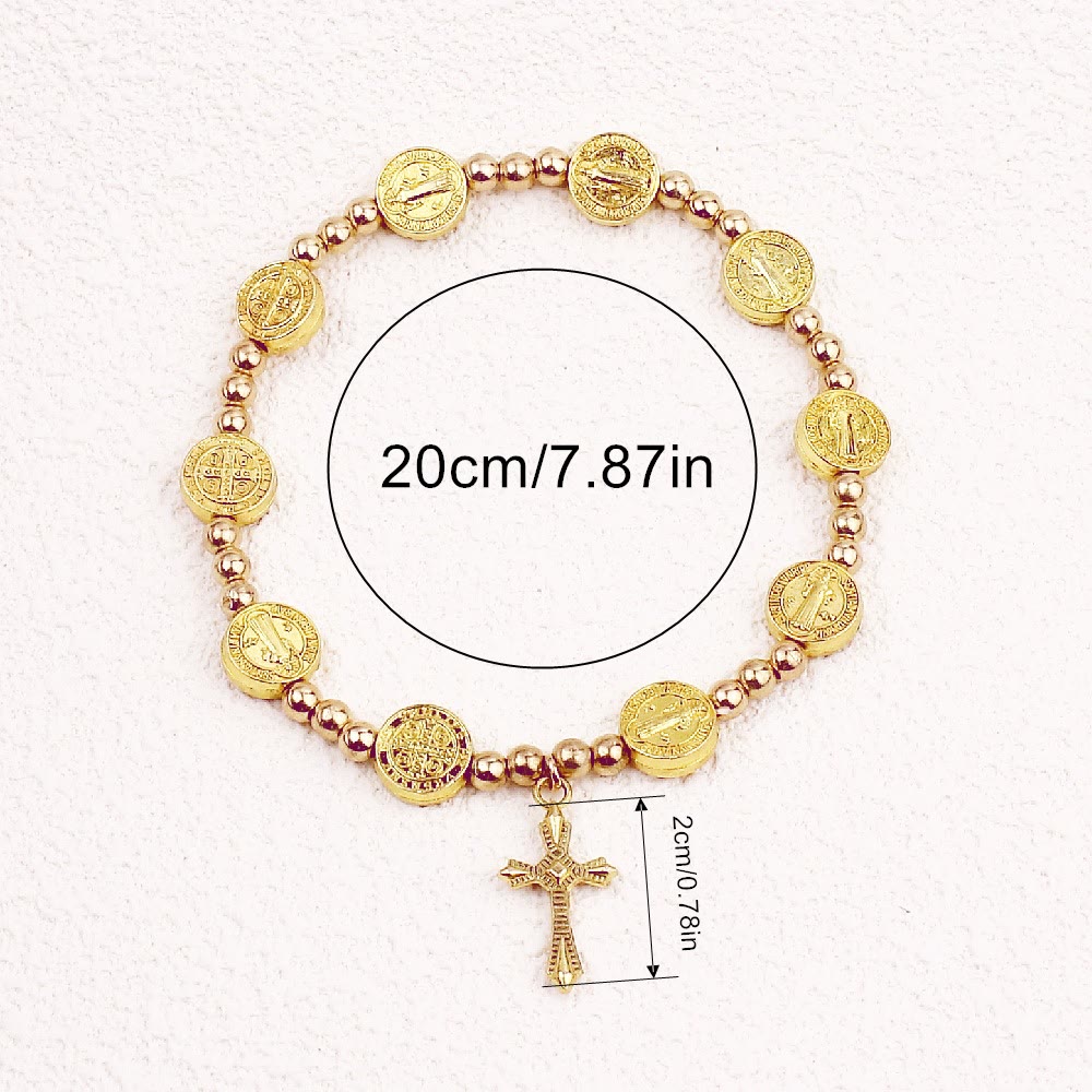 Christianartworkshop Goldfarbenes Stretch-Armband mit St. Benedikt-Kreuz - image 3