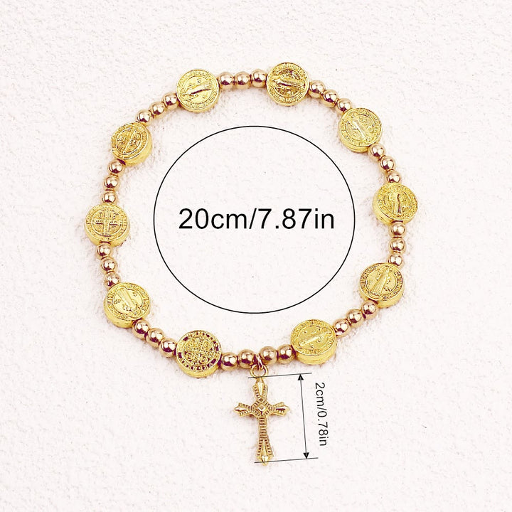 Christianartworkshop Goldfarbenes Stretch-Armband mit St. Benedikt-Kreuz - image 3