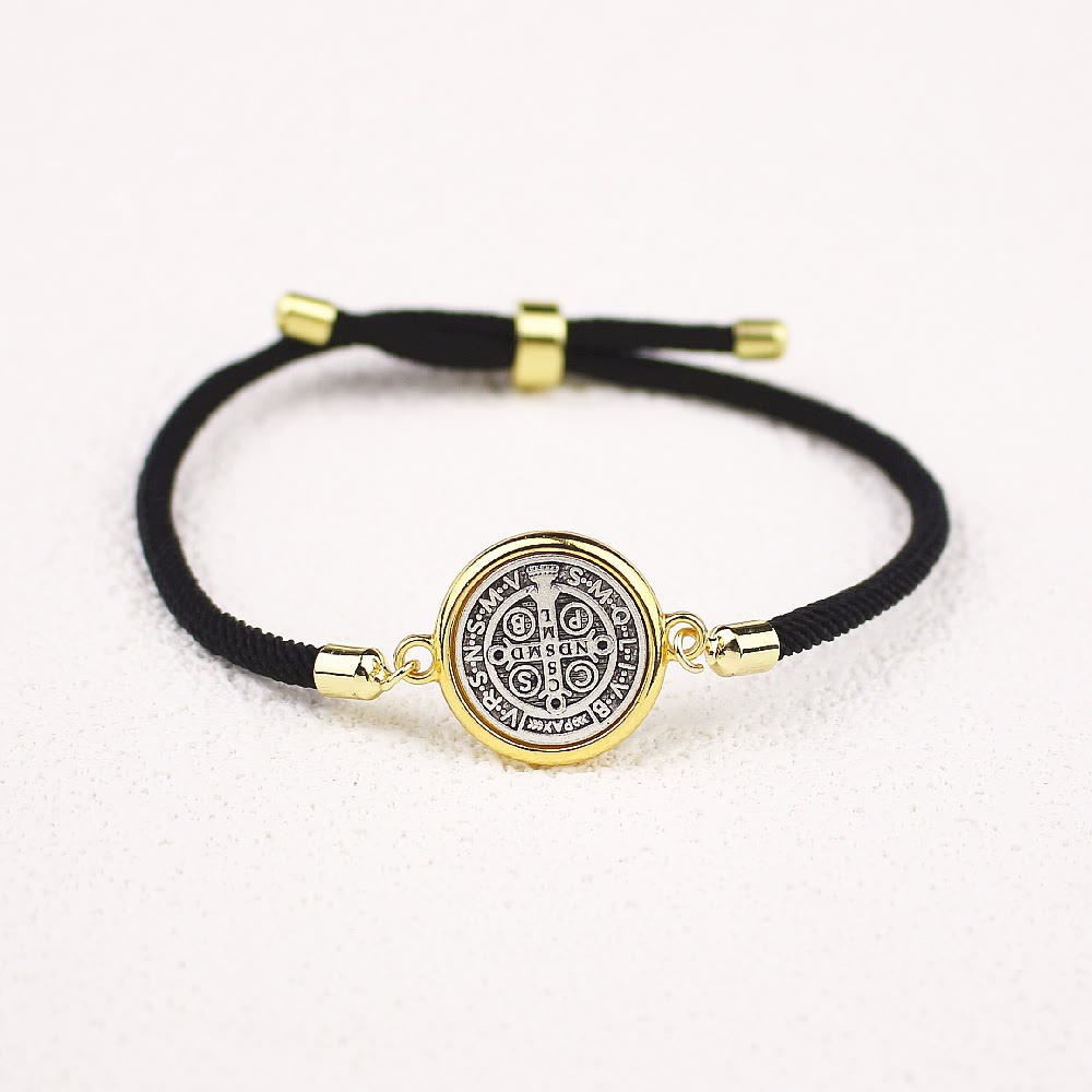 Christianartworkshop St. Benedikt-Medaille, schwarzes Seil, verstellbares Armband - Schwarze Kordel - image 1