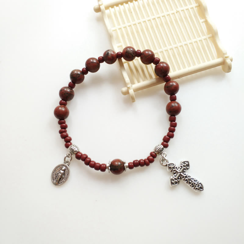 Christianartworkshop Wundertätige Medaille & Kreuz Rosenkranz-Armband aus Naturstein - image 2