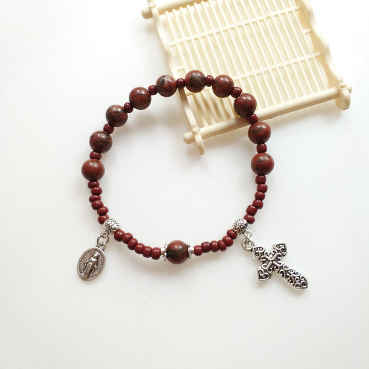 Christianartworkshop Wundertätige Medaille & Kreuz Rosenkranz-Armband aus Naturstein - image 2