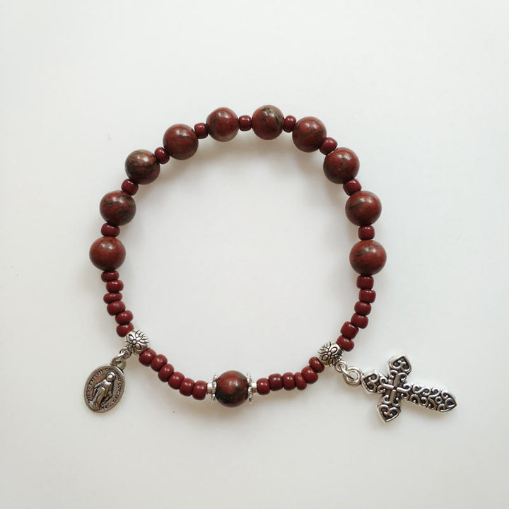 Christianartworkshop Wundertätige Medaille & Kreuz Rosenkranz-Armband aus Naturstein - image 3
