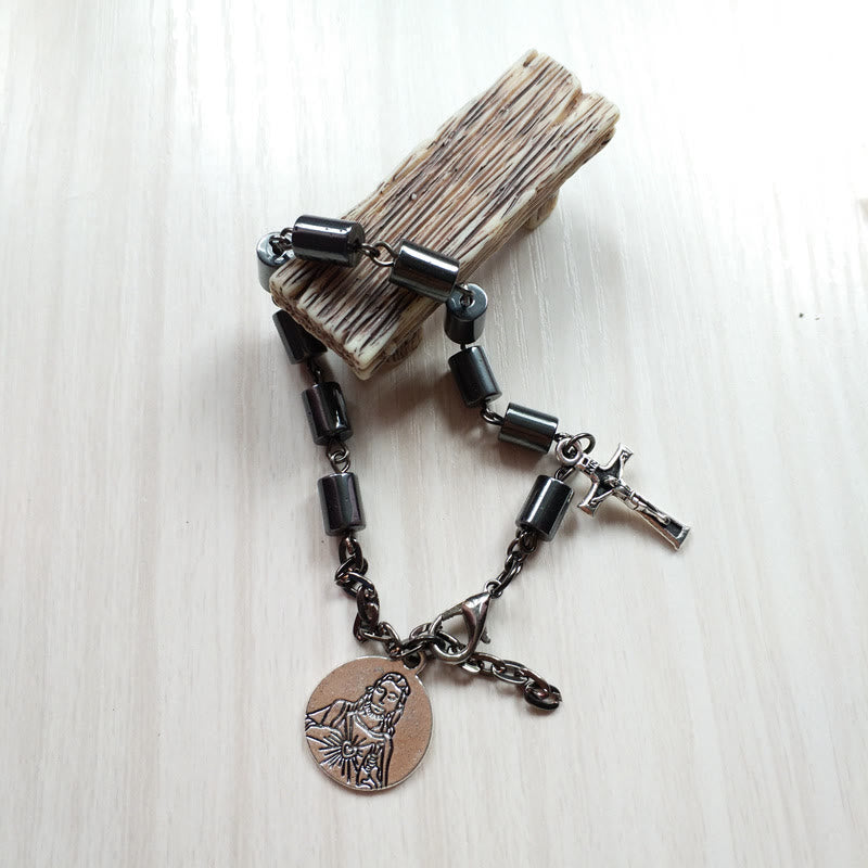 Christianartworkshop Jesus Herz Jesu & Kruzifix Hämatit Schlichtheit Armband - image 1