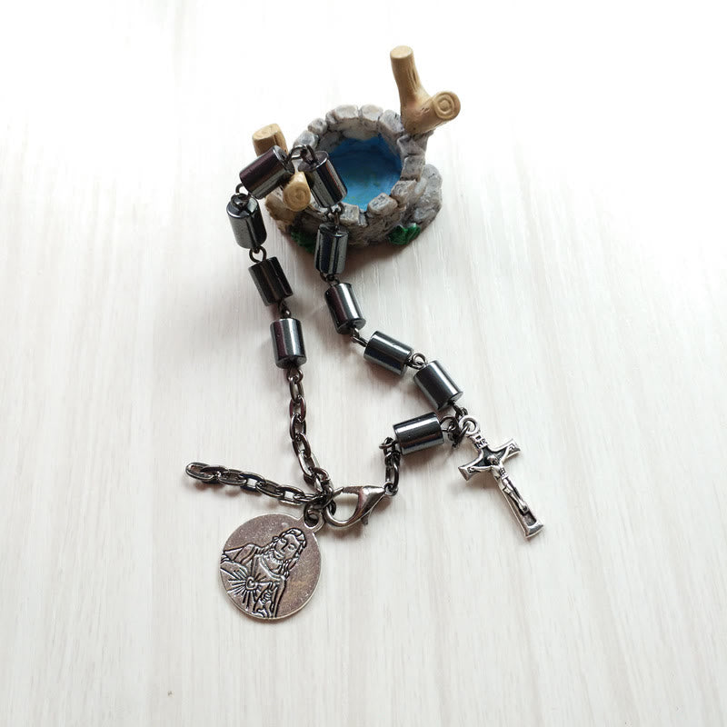 Christianartworkshop Jesus Herz Jesu & Kruzifix Hämatit Schlichtheit Armband - image 2