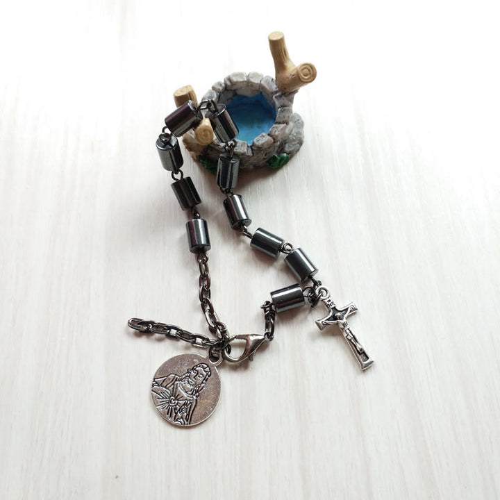Christianartworkshop Jesus Herz Jesu & Kruzifix Hämatit Schlichtheit Armband - image 2