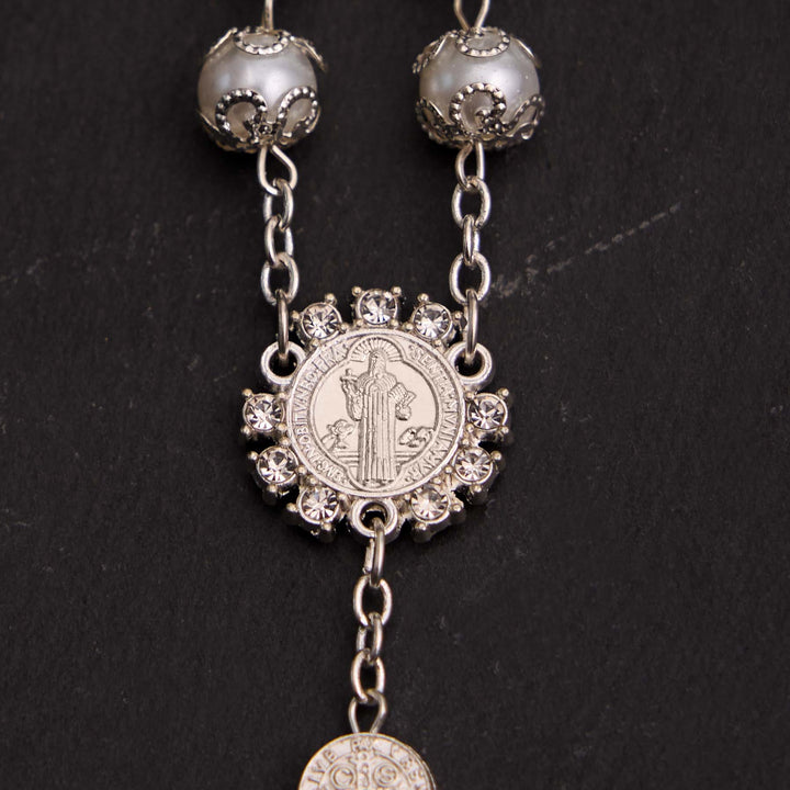 Christliche Glasperlen St. Benedikt & Jesus Kreuz Armband Rosenkranz - image 11