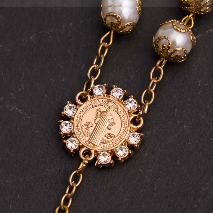 Christliche Glasperlen St. Benedikt & Jesus Kreuz Armband Rosenkranz - image 6