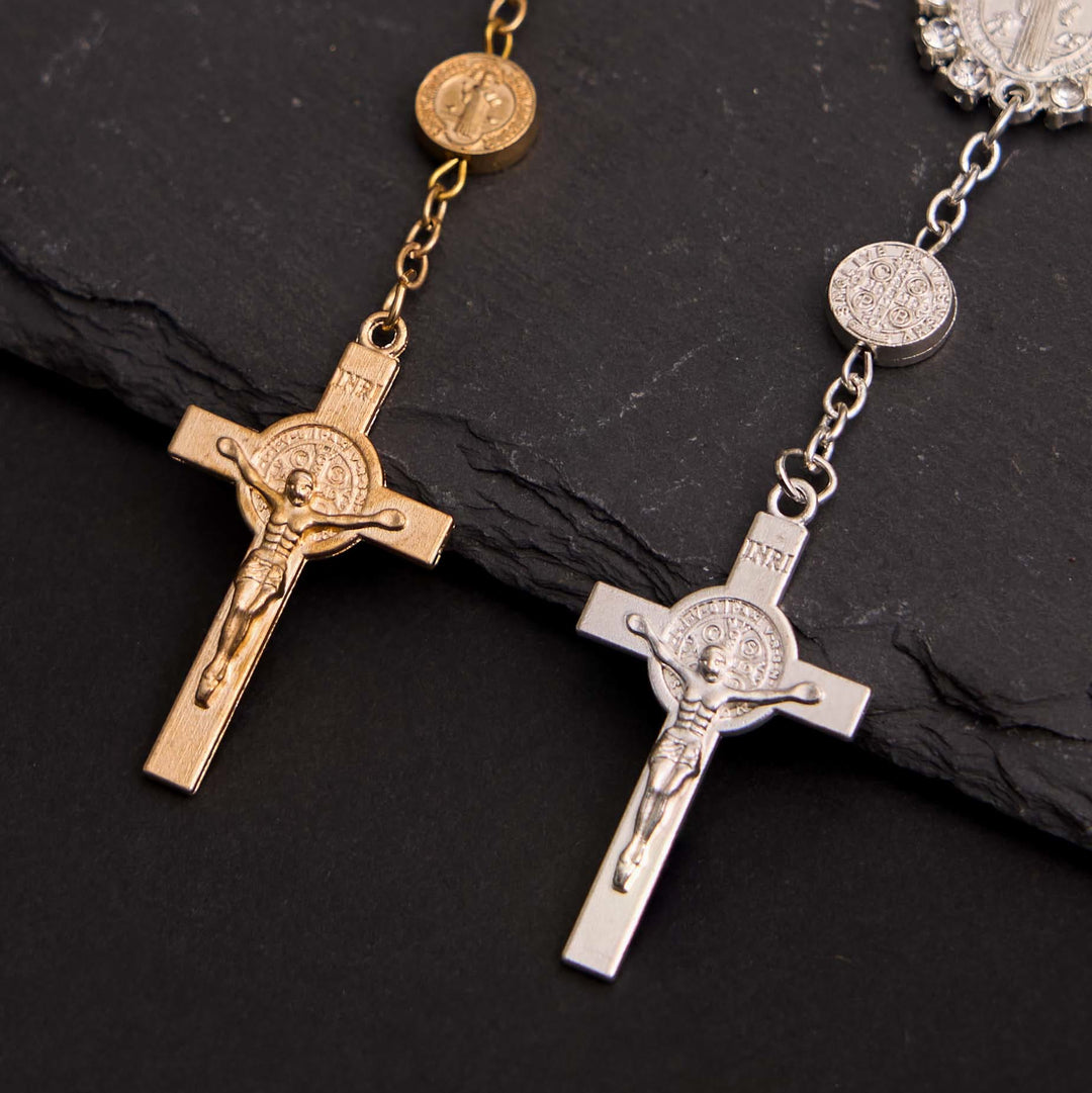 Christliche Glasperlen St. Benedikt & Jesus Kreuz Armband Rosenkranz - image 3