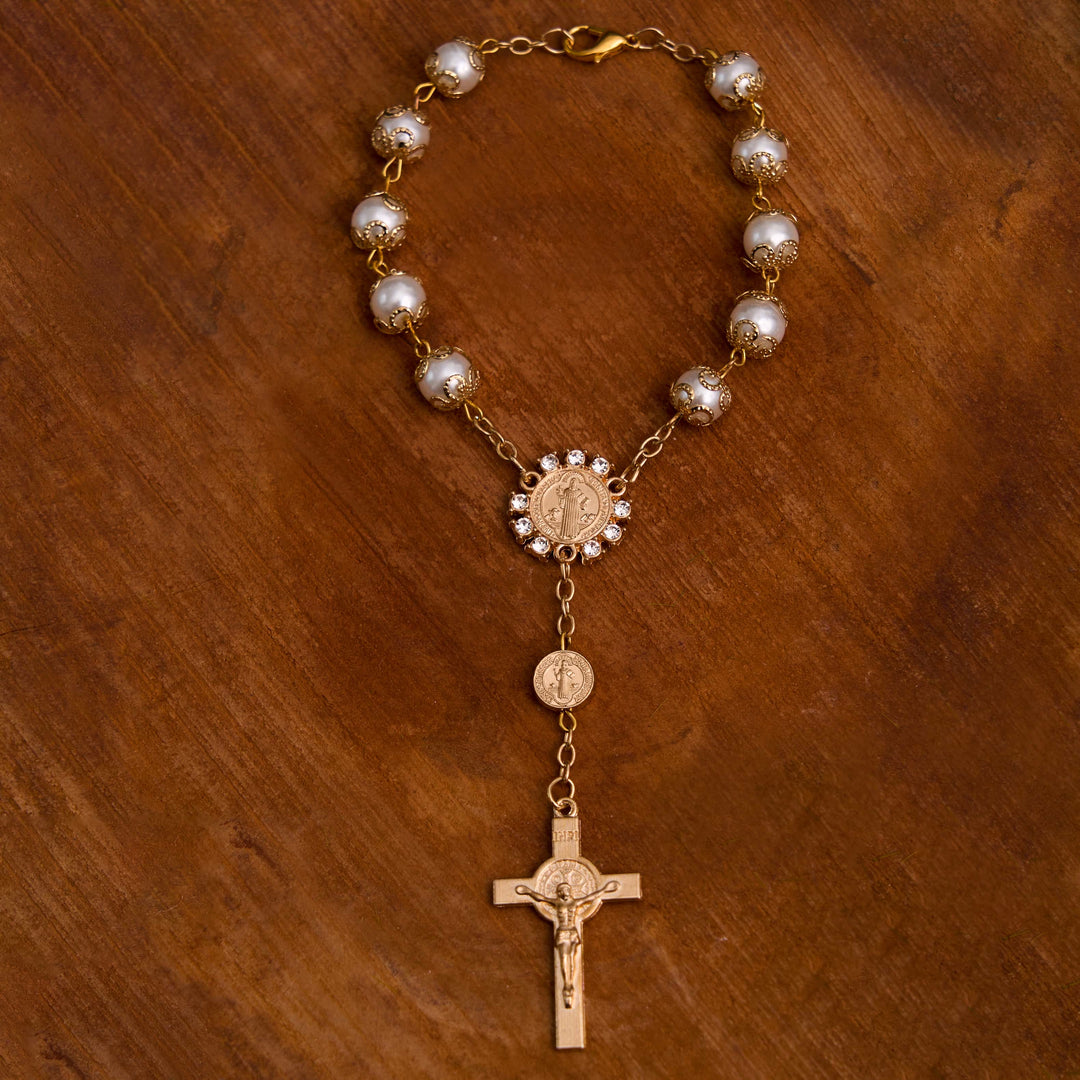 Christliche Glasperlen St. Benedikt & Jesus Kreuz Armband Rosenkranz - image 3
