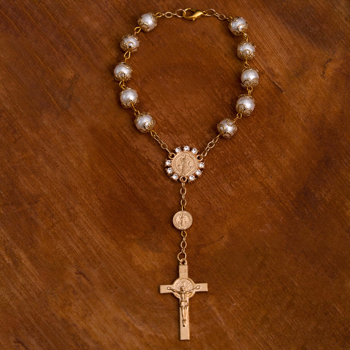 Christliche Glasperlen St. Benedikt & Jesus Kreuz Armband Rosenkranz - image 4