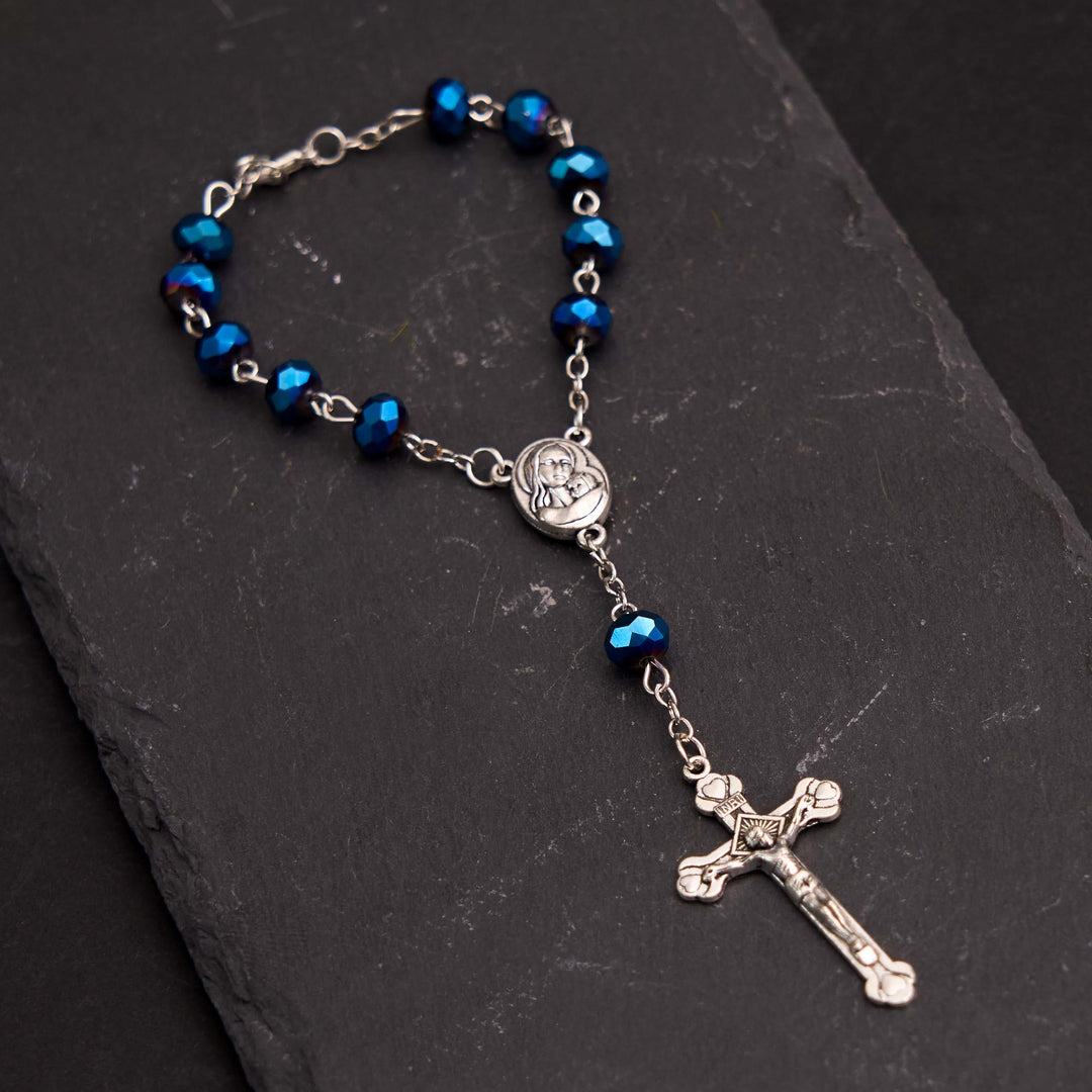 Blauer Kristall Edelstein Jungfrau Maria Armband Rosenkranz - Marineblau - image 1