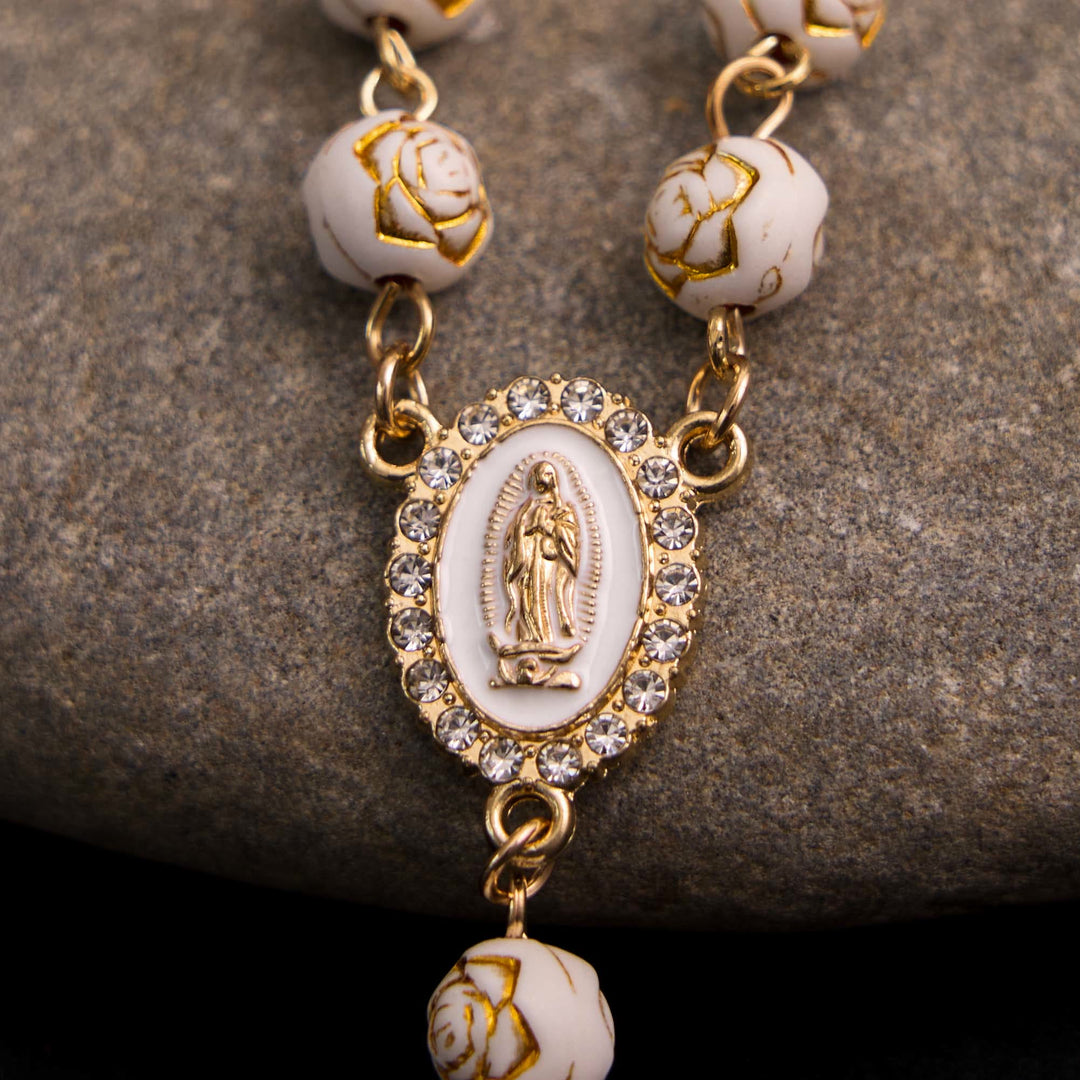 Rosenperlen Kreuz Unsere Liebe Frau von Guadalupe Armband Rosenkranz - image 3