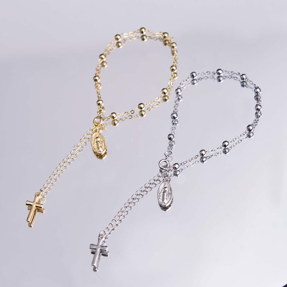 Christianartworkshop Armband mit Medaille und Kreuz der Jungfrau Maria, verstellbar, schlicht und lässig - image 1