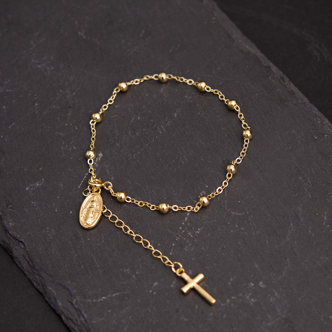 Christianartworkshop Armband mit Jungfrau-Maria-Medaille und Kreuz, verstellbar, schlicht, lässig - Golden - image 6