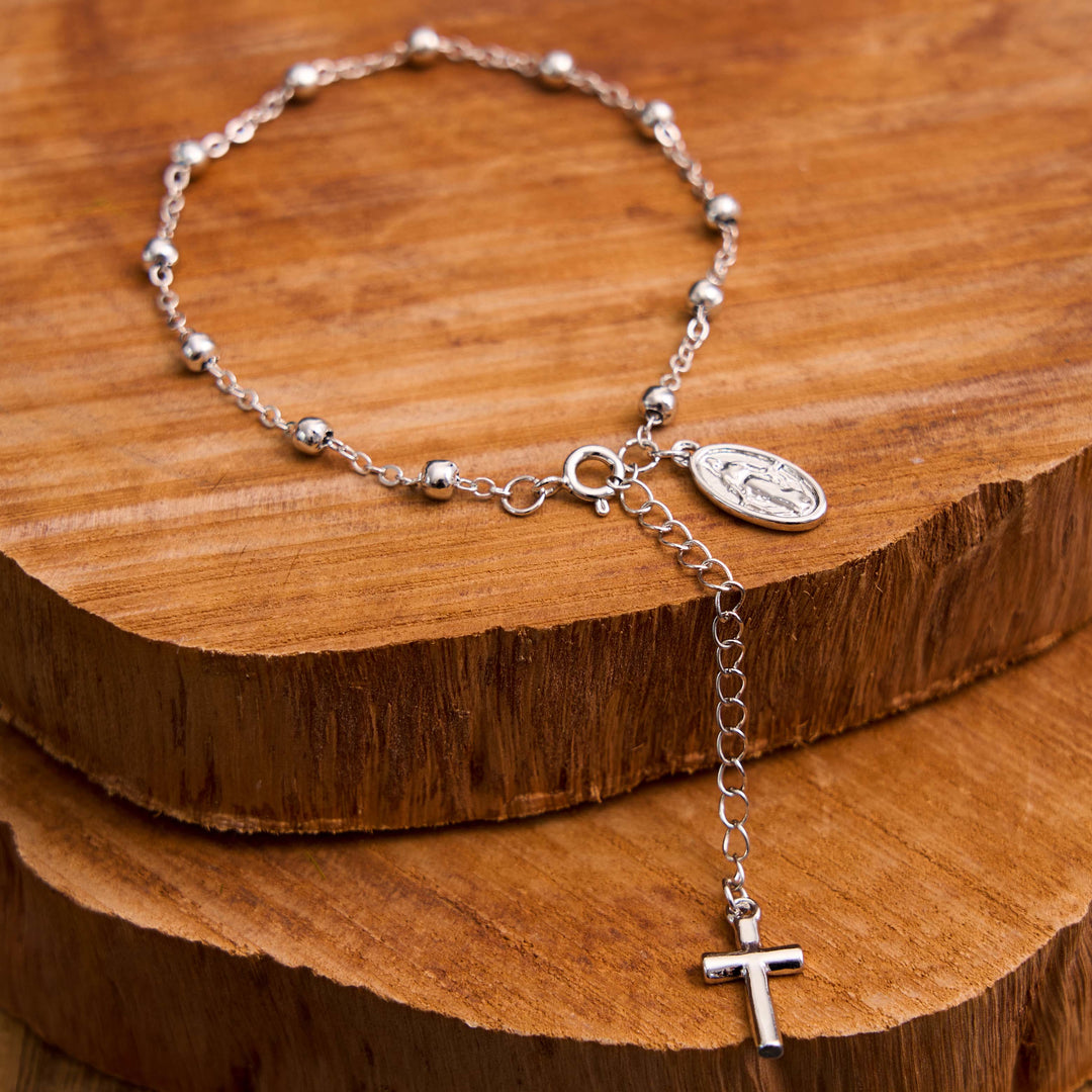 Christianartworkshop Armband mit Medaille und Kreuz der Jungfrau Maria, verstellbar, schlicht und lässig - Silber - image 0